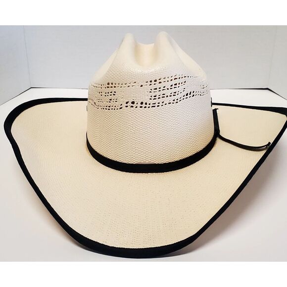 MoksMan 100X Bangora Western Cowboy Hat SZ 7 Legendary Hats Ivory Woven w/ Black - Picture 2 of 16